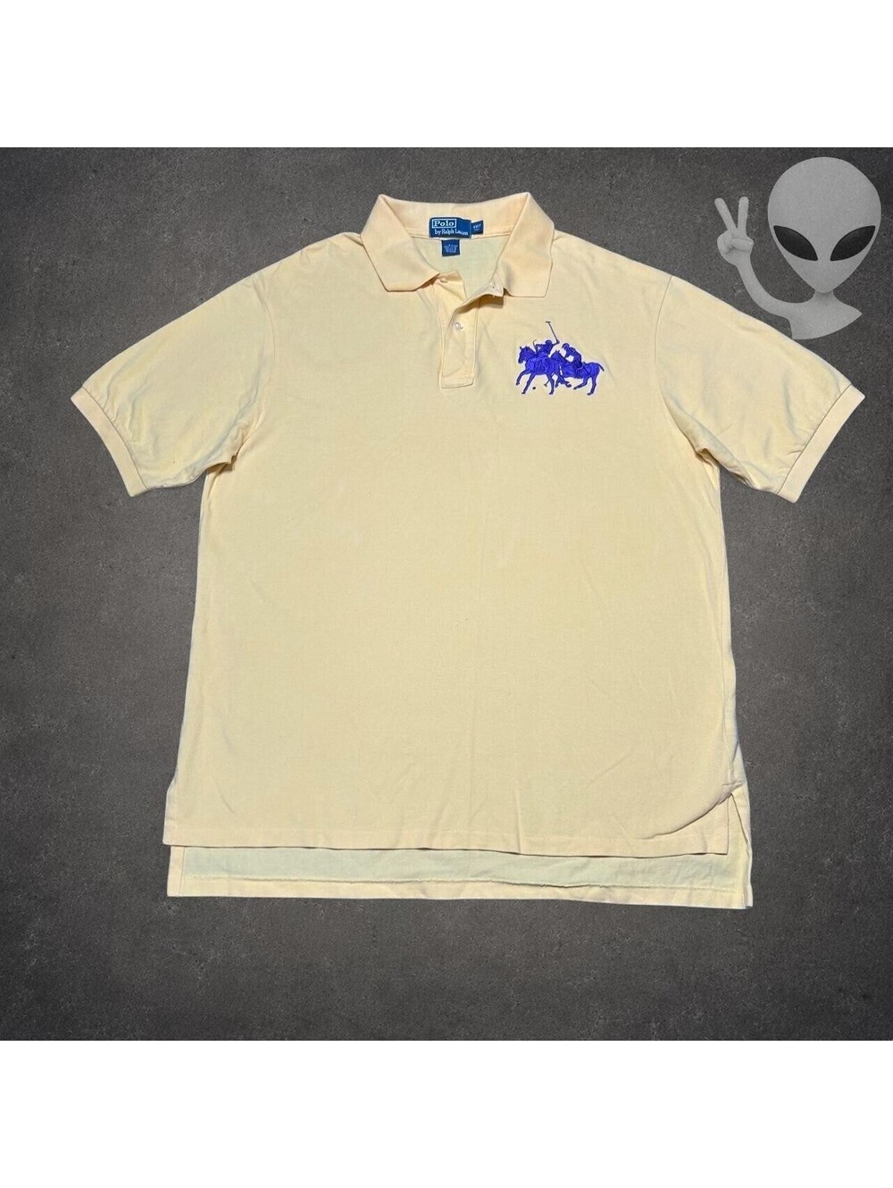 Polo Ralph Lauren Two-Pony Polo Shirt Mens US 4XLT Yellow Purple Cotton Mesh